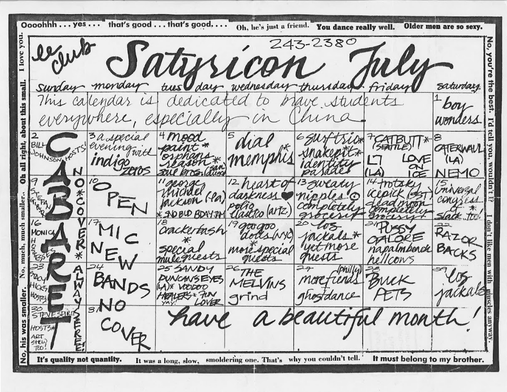 July 1989 Satyricon Calendar